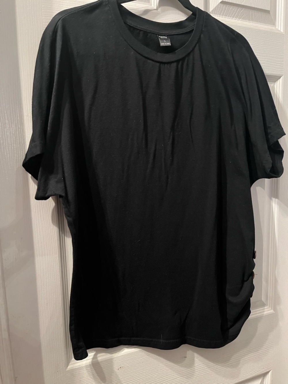 Women’s Black Crewneck T-Shirt - Classic Casual Tee with buttons